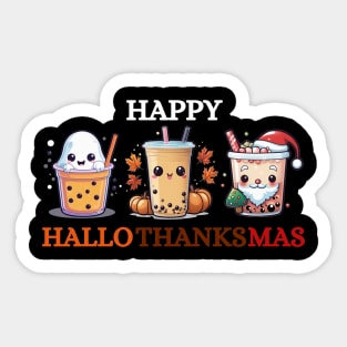 Happy Halloween Thanksgiving Christmas  Bubble Tea. Sticker